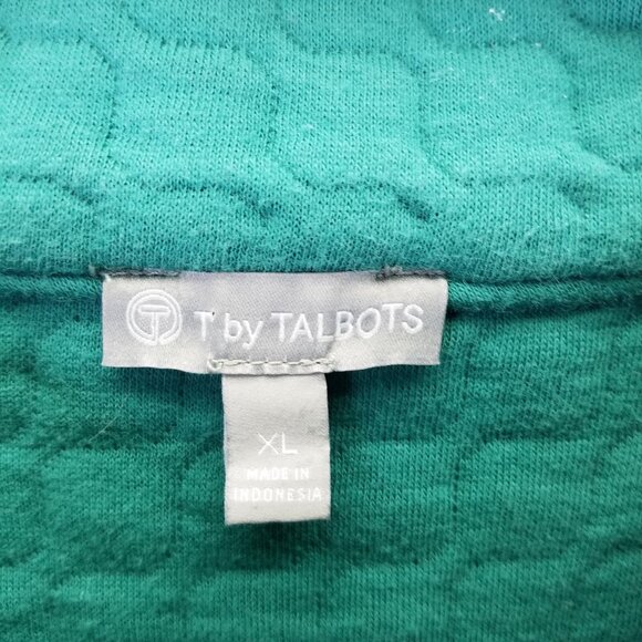 T By Talbots Sweatshirt Women’s XL Quilted Mock Neck Pullover Green Curved Hem - Picture 8 of 12